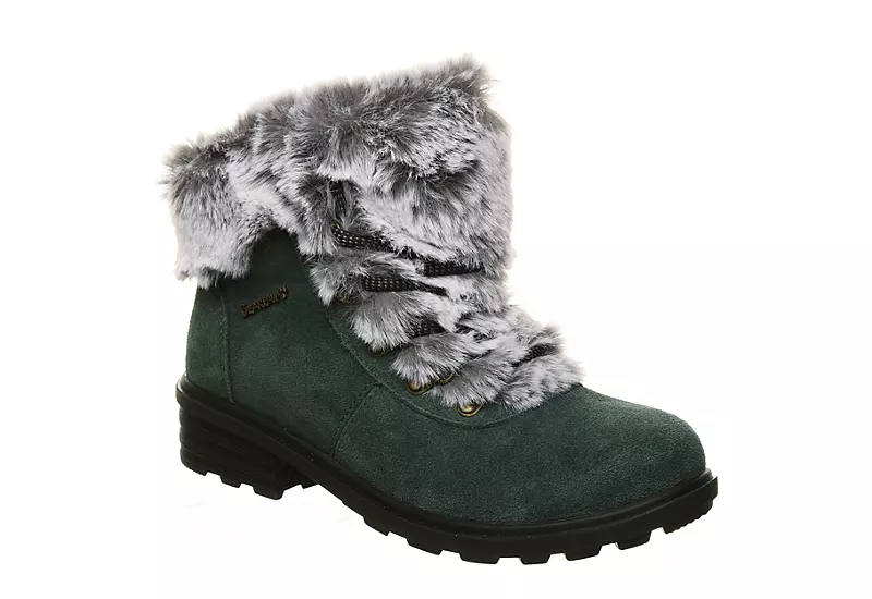 Bearpaw Womens Serenity Lace Up Fur Boot - Dark Green 3 Bearpaw Womens Serenity Lace Up Fur Boot - Dark Green